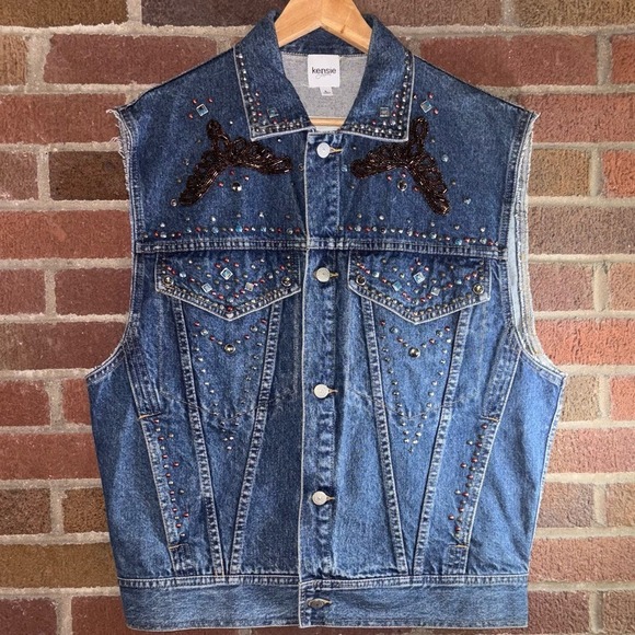 Kensie Jackets & Blazers - Size L - Kensie Jeans Studded Sleeveless Western Denim Jacket w. Rhinestones